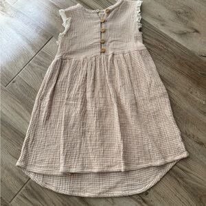City mouse Beige Kids Dress with Wooden Buttons